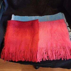 Set of 2 Long Soft Fussy Scarves with Fringe - Red & Pink - 66” X 9”